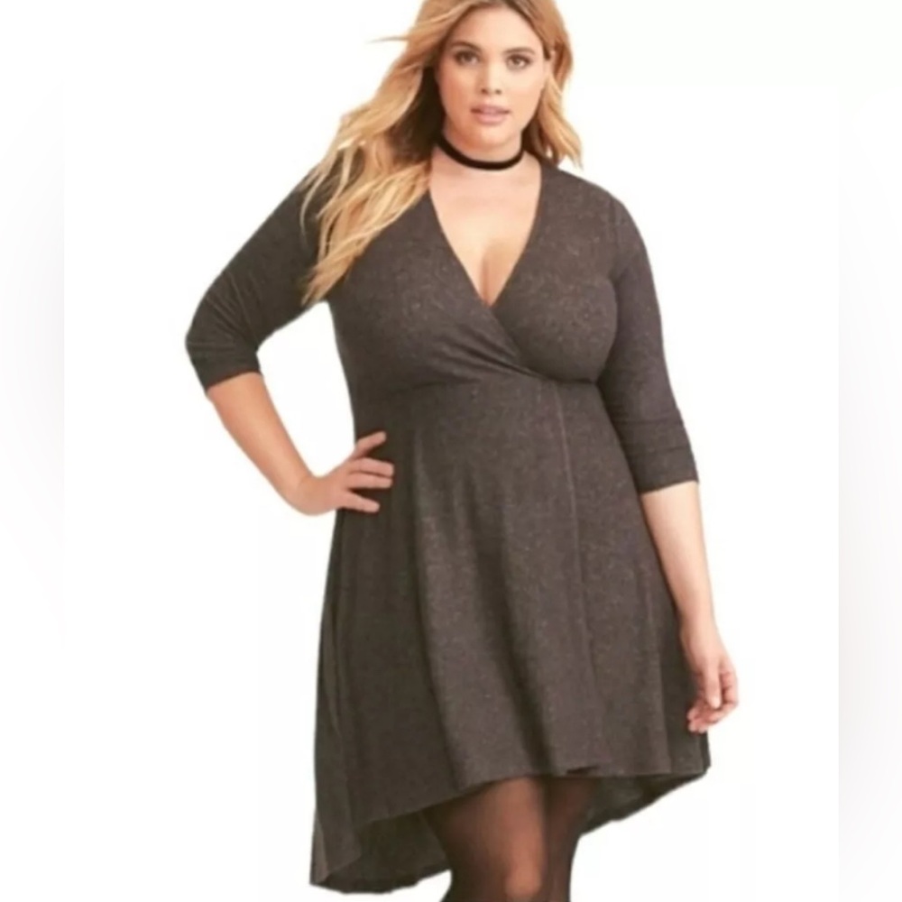torrid Midi Faux Wrap Dress Ultra Soft Heather Gray 3/4 Sleeve V-Neck | 4X